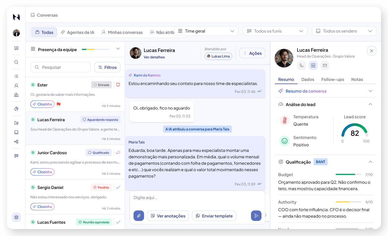 Bandeja multiatención de Nuvia con responsables asignados