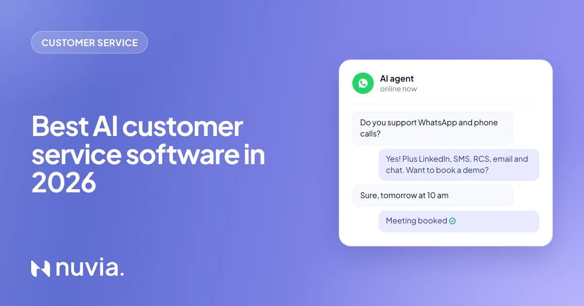 Cover: best AI customer service software in 2026, with an AI agent booking a meeting on WhatsApp